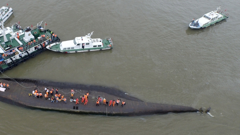 The ship capsized during a freak tornado on Monday