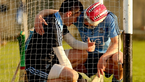 Dublin goalkeeper Seanie Brennan is consoled by Cian O'Callaghan at the end of the game
