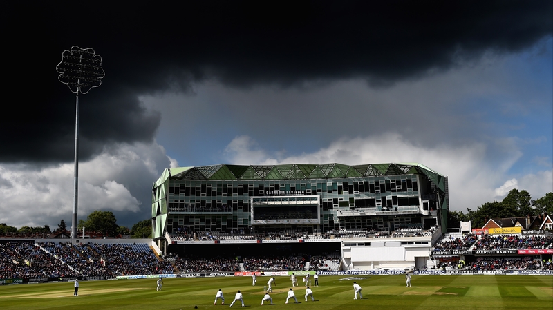 Storm clouds gather over Headingly during the Test match between England and New Zealand in Leeds