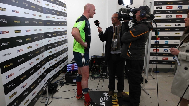 Paul O'Connell is interviewed following his final match for Munster - their Pro12 final defeat to Glasgow in Belfast