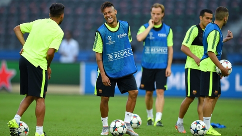 Neymar and his Barcelona team-mates train at Berlin's Olympic Stadium ahead of the Champions League final