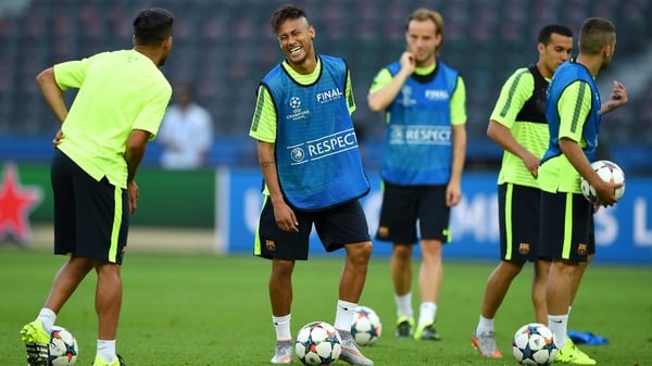 Neymar and his Barcelona team-mates train at Berlin's Olympic Stadium ahead of the Champions League final