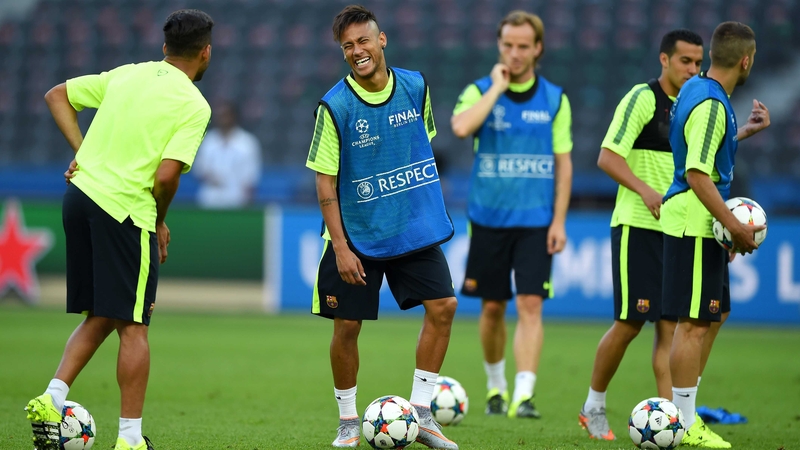 Neymar and his Barcelona team-mates train at Berlin's Olympic Stadium ahead of the Champions League final