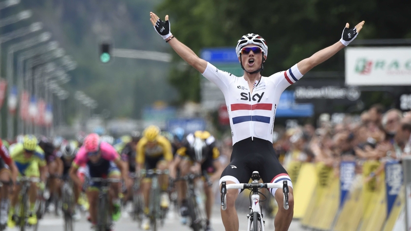 Peter Kennaugh crosses the line in victory