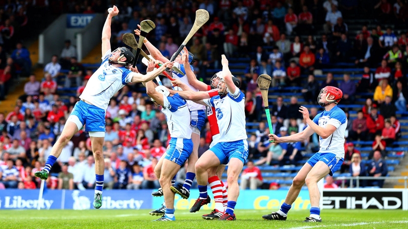 Waterford's Barry Coughlan catches a high ball over Pa Cronin of Cork