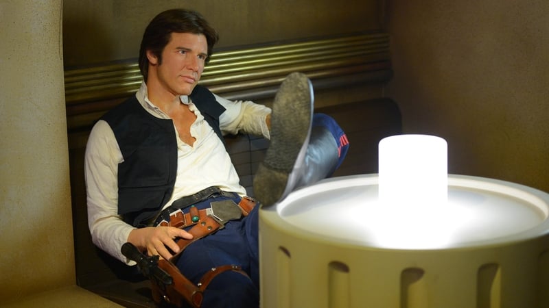 A wax model of Han Solo based on the iconic scene in the Mos Eisley cantina