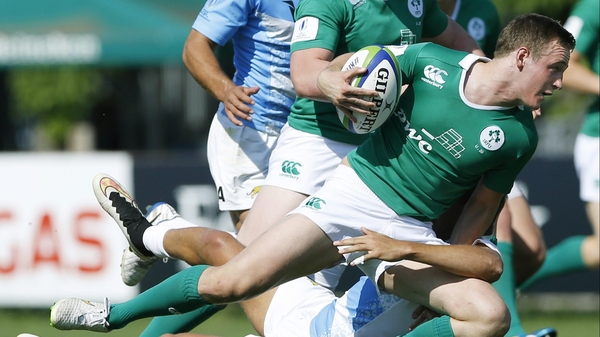 Nick McCarthy is tackled during the Argentina match