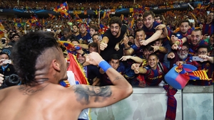 Neymar celebrates with Barcelona fans