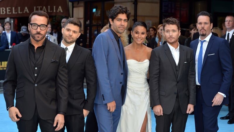 L-R – Entourage stars Jeremy Piven, Jerry Ferrara, Adrian Grenier, Emmanuelle Chriqui, Kevin Connolly and Kevin Dillon at the European premiere in London