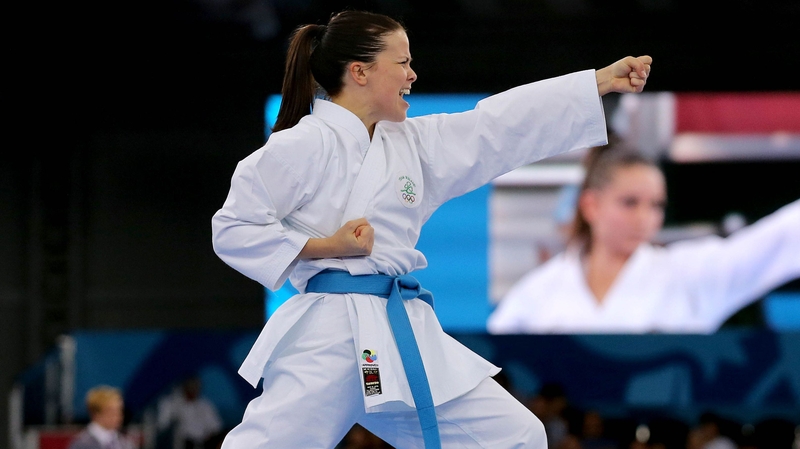 Karen Dolphin in action in the kata competition of the karate event