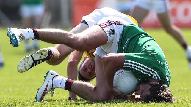 Westmeath's Paul Sharry and Colm Kehoe of Wexford tangle during their Leinster SFC clash in Mullingar