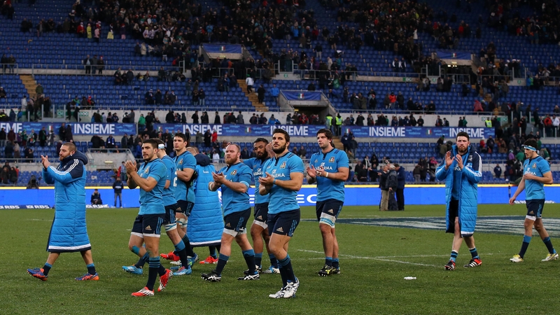 Italian players applaud their fans after the Six Nations game against Ireland earlier this year
