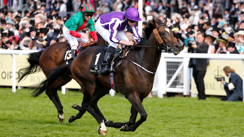 Jockey Ryan Moore and Aloft winning the Queen's Vase
