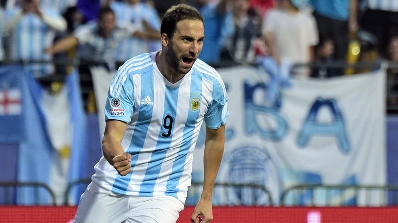 Argentina's forward Gonzalo Higuain celebrates after scoring