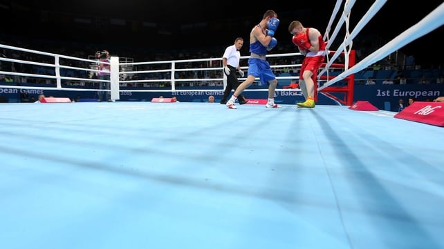 Ireland's Dean Walsh (Red) in action against Maxim Dadahev (Blue) of Russia at the European Games on Sunday