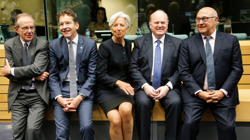 Finance ministers, including Michael Noonan, President of Eurogroup Jeroen Dijsselbloem, and Christine Lagarde pictured in Brussels