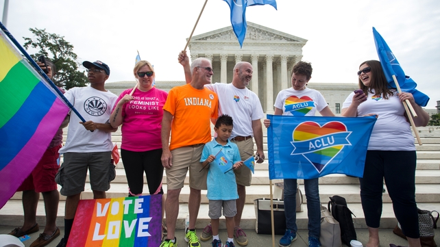 Gay marriage supporters waiting for the verdict at the Supreme Court