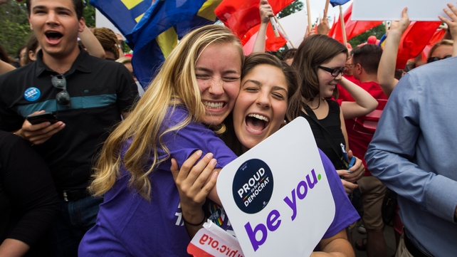 Crowds assembled outside the Supreme Court in anticipation of the ruling