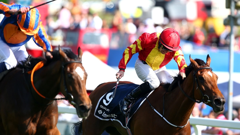 Colm O'Donoghue (R) rides Qualify to win The Investec Oaks
