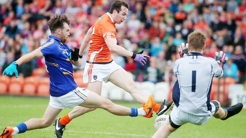 Armagh's Tony Kernan has his shot on goal saved by Wicklow goalkeeper Robert Lambert