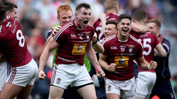 Kieran Martin celebrates victory with his Westmeath team-mates