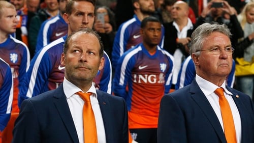 Guus Hiddink (right) will be succeeded by one of his assistants, Danny Blind (left)