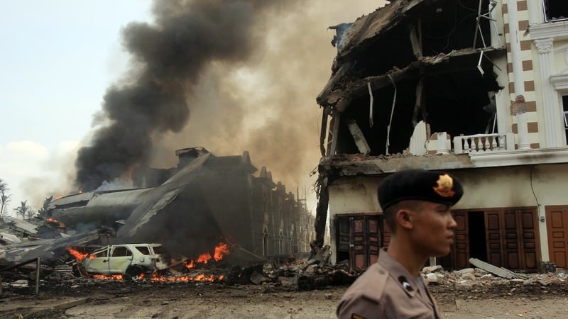 Houses and hotels broke into flames after the crash