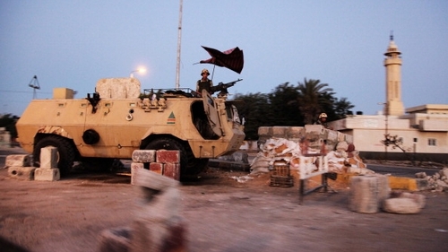 Egyptian soldiers at a military checkpoint in north Sinai