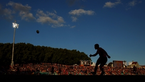 Jamie Soward of the Panthers practises his goal kicking before the NRL match against the Wests Tigers in Sydney
