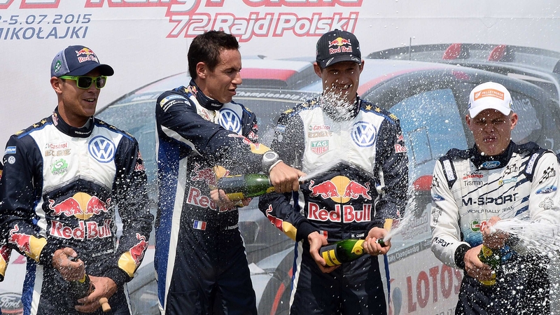 Sebastien Ogier (second from left) has won five of the seven rallies contested in the WRC this season