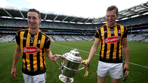 Kilkenny captain Joey Holden (l) and Walter Walsh with the Bob O'Keeffe Cup
