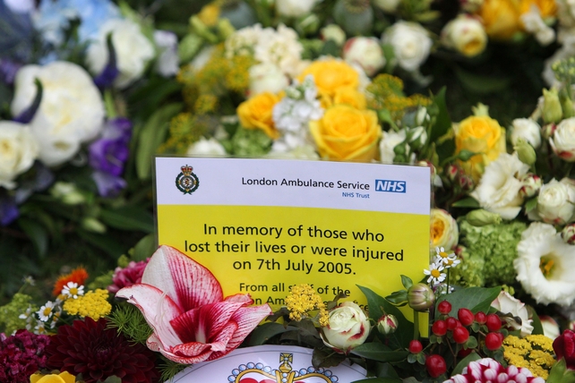 A wreath laid by the London Ambulance Service at the memorial in Hyde Park