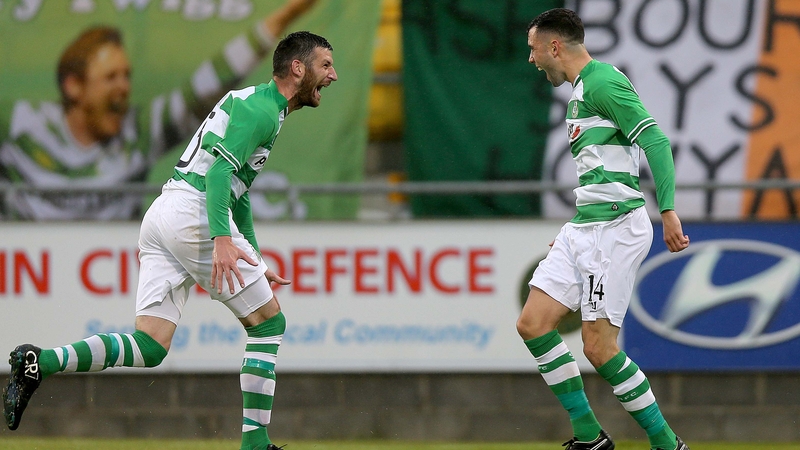 David Webster (r) celebrates after setting the Hoops on their way