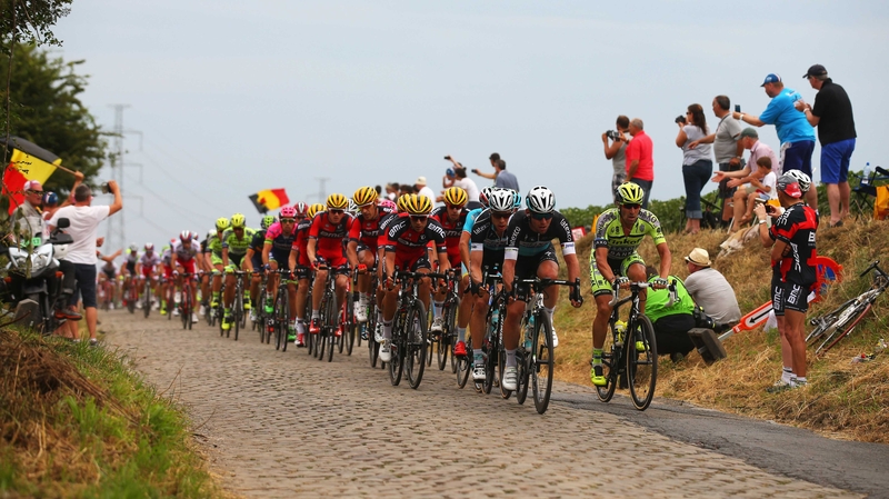 Mark Cavendish of Great Britain and Etixx-Quick Step leads the peloton