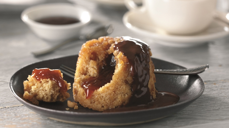 Peanut Caramel Puddings with Chocolate Sauce