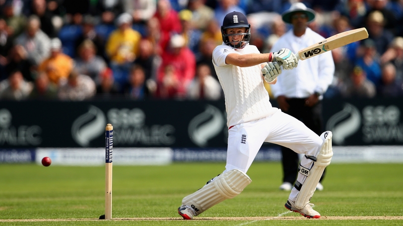 Joe Root hits a shot on his way to a century on the first day of The Ashes in Cardiff
