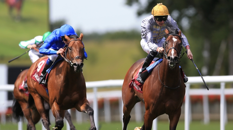 Shalaa (R) ridden by Robert Havlin wins The Arqana July Stakes