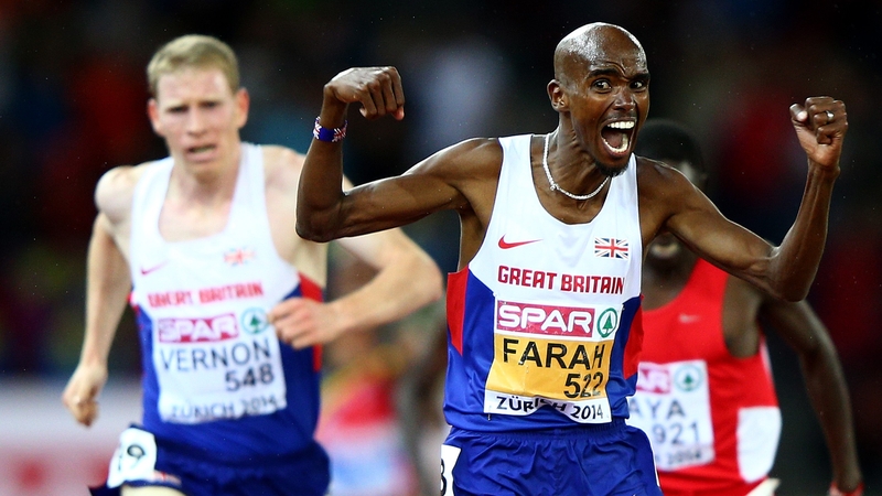 Mo Farah takes first with Andy Vernon second at the European Athletics Championships 10,000m last year