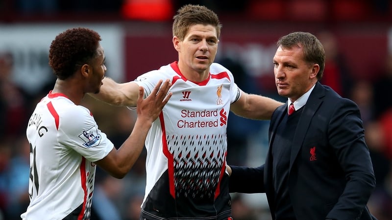 Raheem Sterling, Steven Gerrard and Brendan Rodgers after the win at West Ham last season