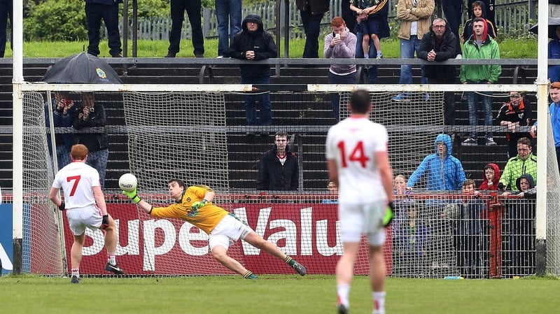 Tyrone's Peter Harte scores from the penalty spot