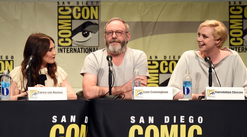 Cunningham with GoT co-stars Carice van Houten (L) and Gwendoline Christie (R)