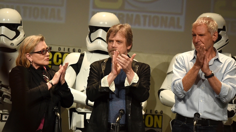 Hamill (centre) with his Star Wars' co-stars Carrie Fisher and Harrison Ford