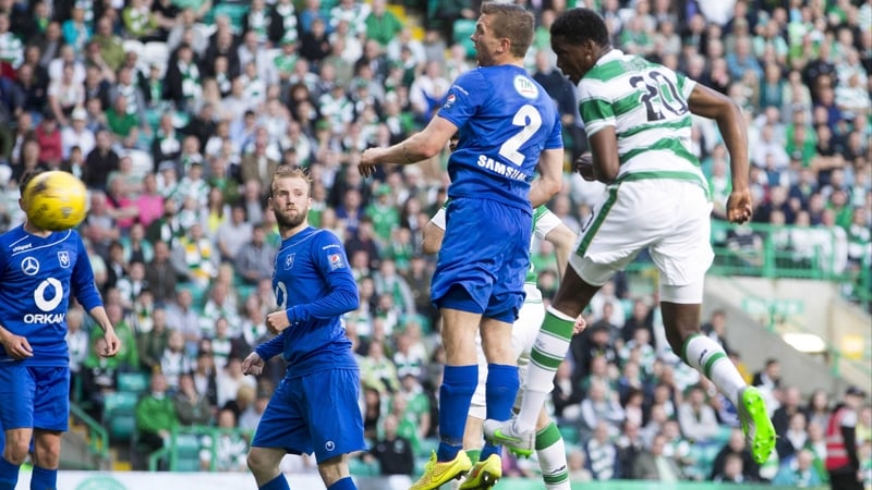 Dedryck Boyata heads home Celtic's opener at Parkhead