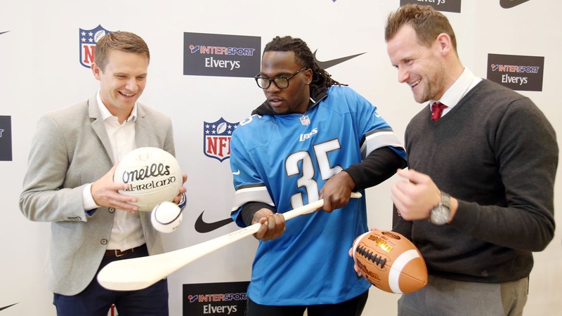 Joique Bell tries out his hurling skills