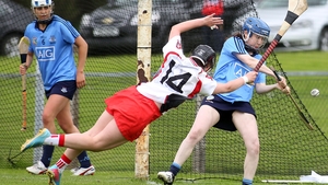 Derry's Mary Kelly attempts to block Dublin's Sile Nic Coitir clearance in the Senior Camogie Championship in Swatragh, Derry