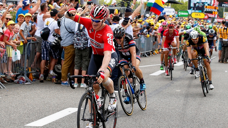 Andre Greipel celebrates victory in Valence