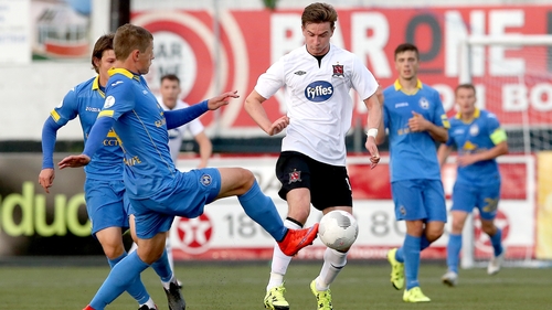 Ronan Finn tackles Borisov's Kaspars Dubra
