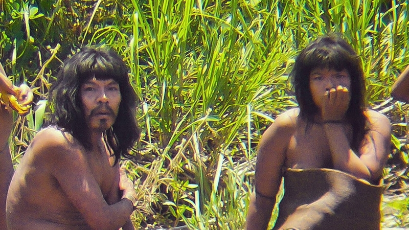 A couple from the Mashco-Piro tribe pictured at the Manu National Park, southeastern Peru