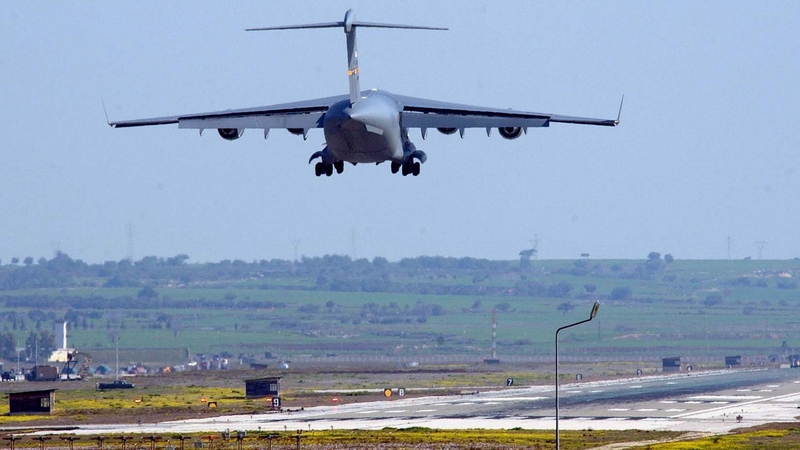 A US military plane lands at Incirlik Air Base in 2003