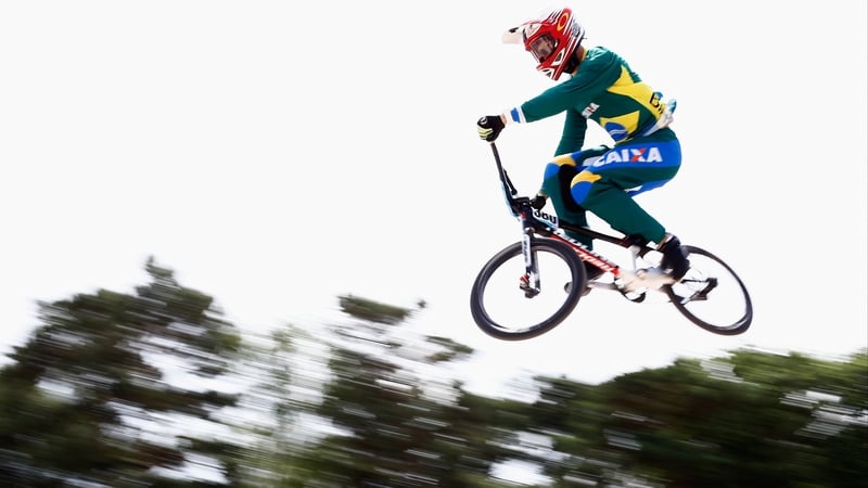 Action at the Men's Elite training session during the UCI BMX World Championships in Zolder, Belgium